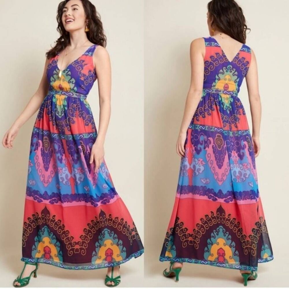 Modcloth Muster the Length Maxi Dress XL Pockets Lined Side Zipper